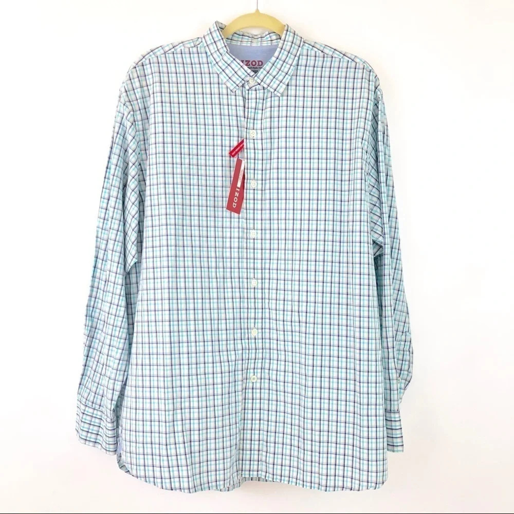 New Izod Men’s Lightweight Poplin Check Shirt Sz L